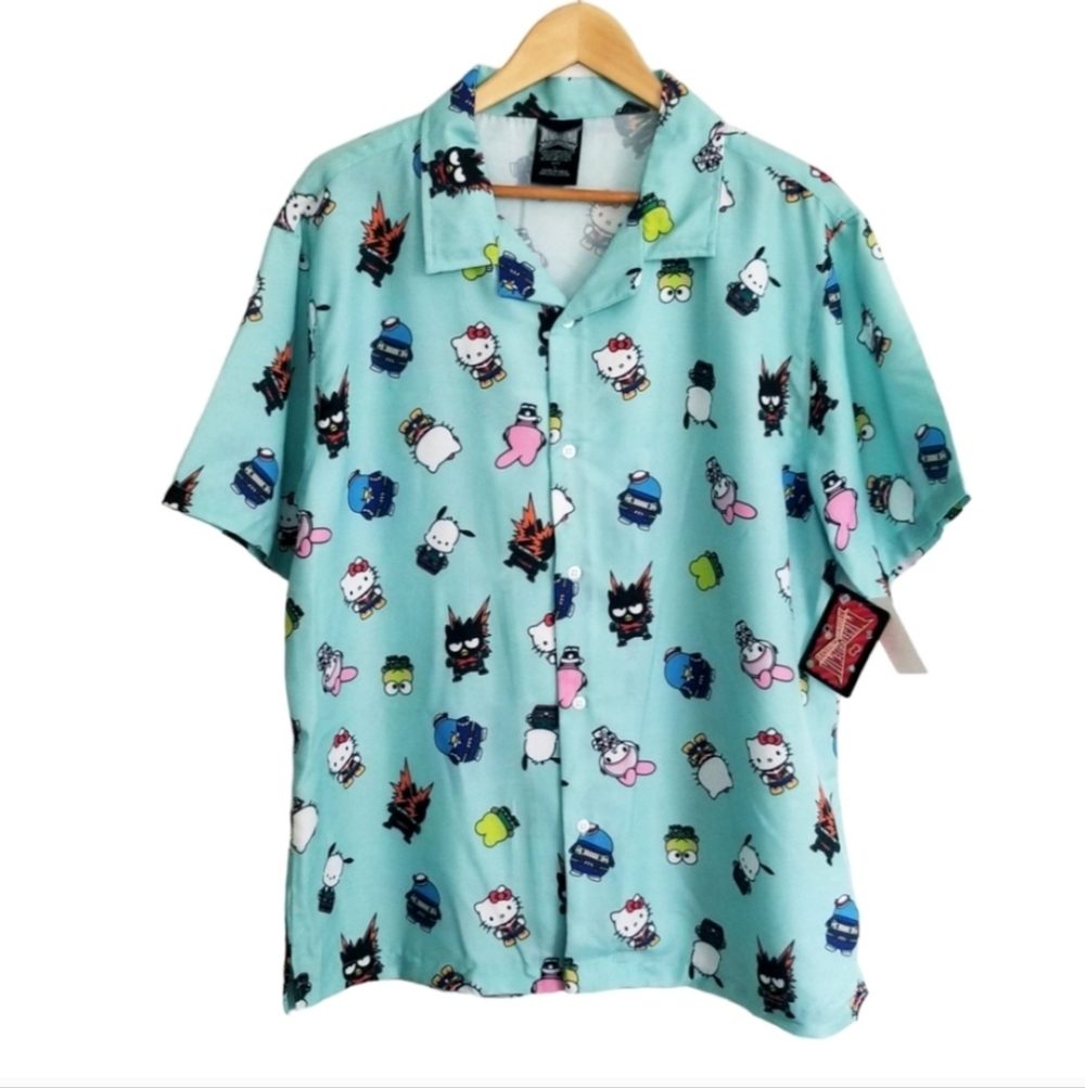 My Hero Academia Sanrio Hello Kitty and Friends Graphic Print Button Down Shirt
